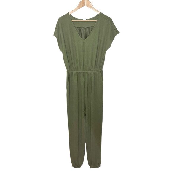 Gap Knit Stretchy Jumpsuit Olive Green Womens Small Comfort Short Sleeve - Picture 1 of 8